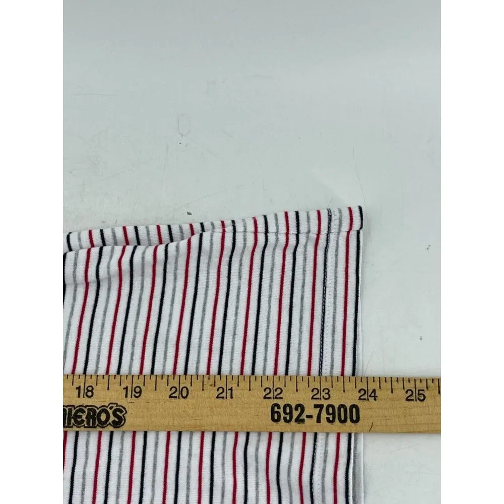 Tommy Hilfiger Women's Short Sleeve Red White Blue Gray Striped Shirt Top Size L